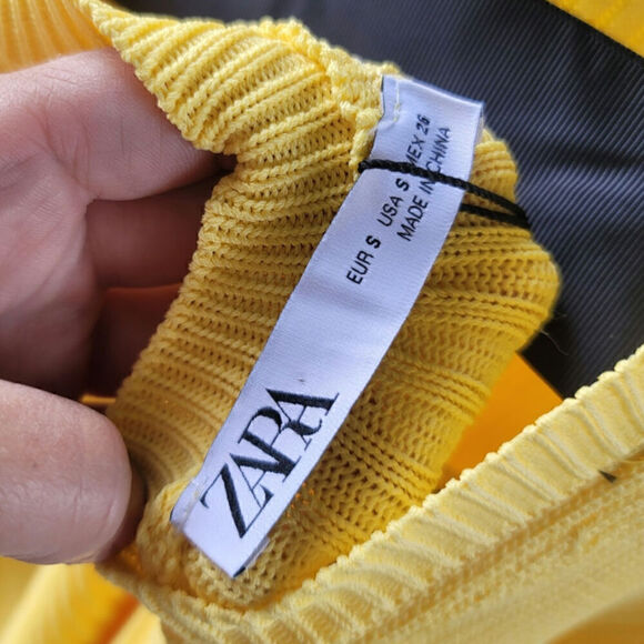 Zara Ribbed Knit Sweater w Open Back/ Black Strap in Bright Yellow, sz Small - Picture 9 of 15